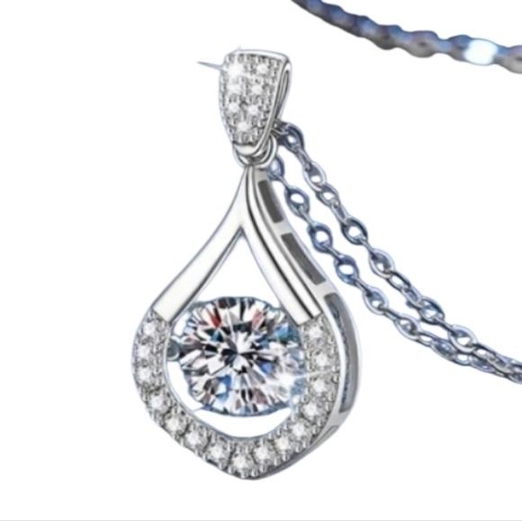 Jewelry - 💥CERTIFIED💥 Elegant Silver Teardrop Moissanite Pendant Necklace- 1 Carat